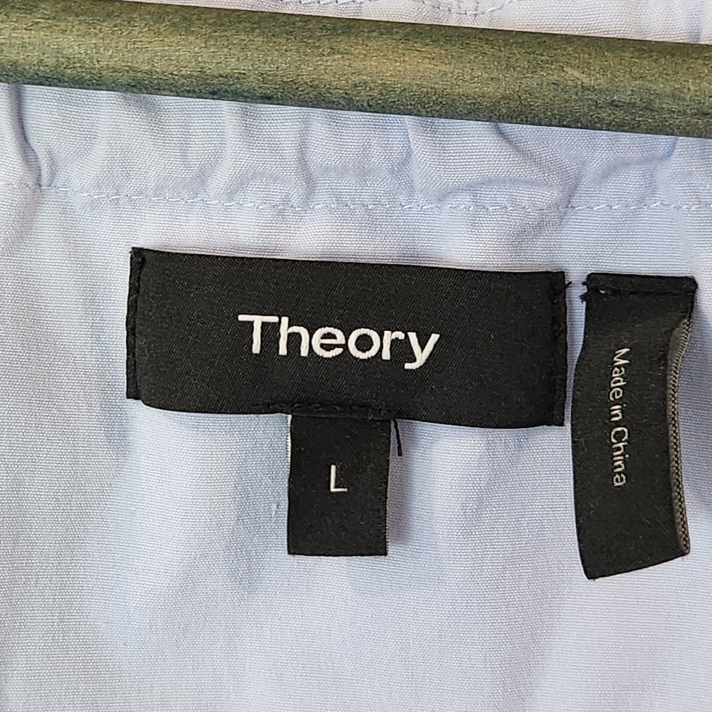 Theory Velvela Utility Blouse Top Womens L‎ Blue Drawstring Button Up - Picture 4 of 13
